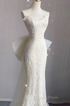 Timeless Mermaid Sweetheart Lace White Satin Wedding Dress