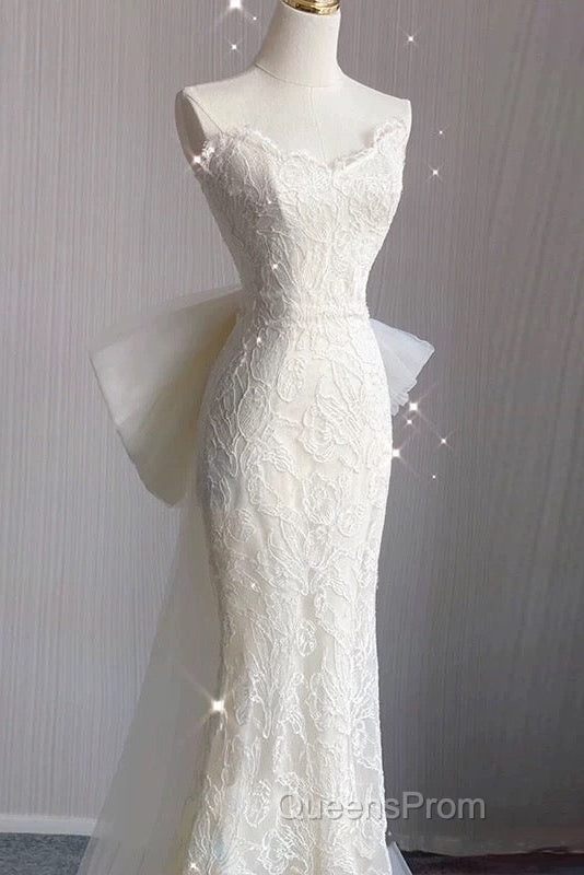 Timeless Mermaid Sweetheart Lace White Satin Wedding Dress