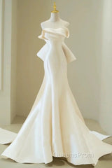 Timeless Mermaid Sweetheart White Satin Wedding Dress