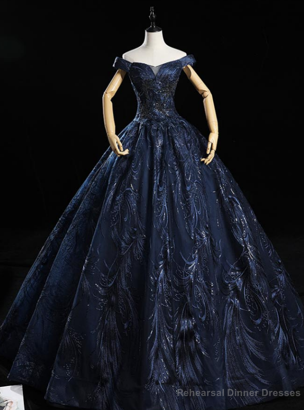 To Fit Your Style Navy Blue Embroidery Sequins Off the Shoulder Beading Quinceanera Dress Main image