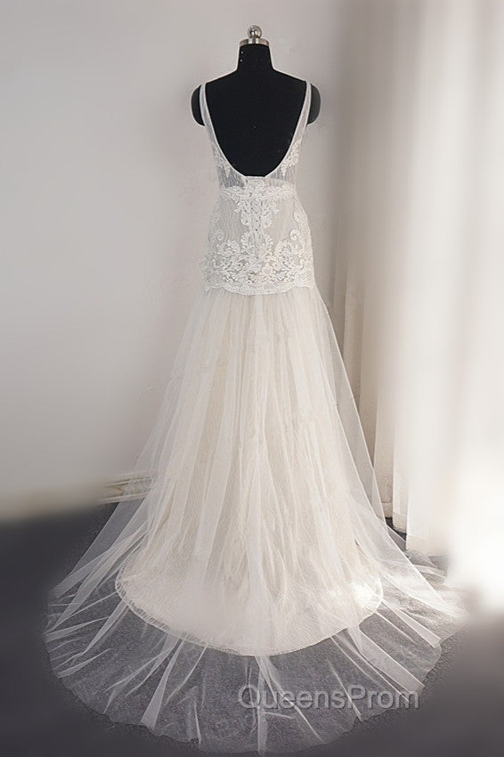 Trendy Ivory Sleeveless Lace Tulle High split A line Wedding Dress Secondary image