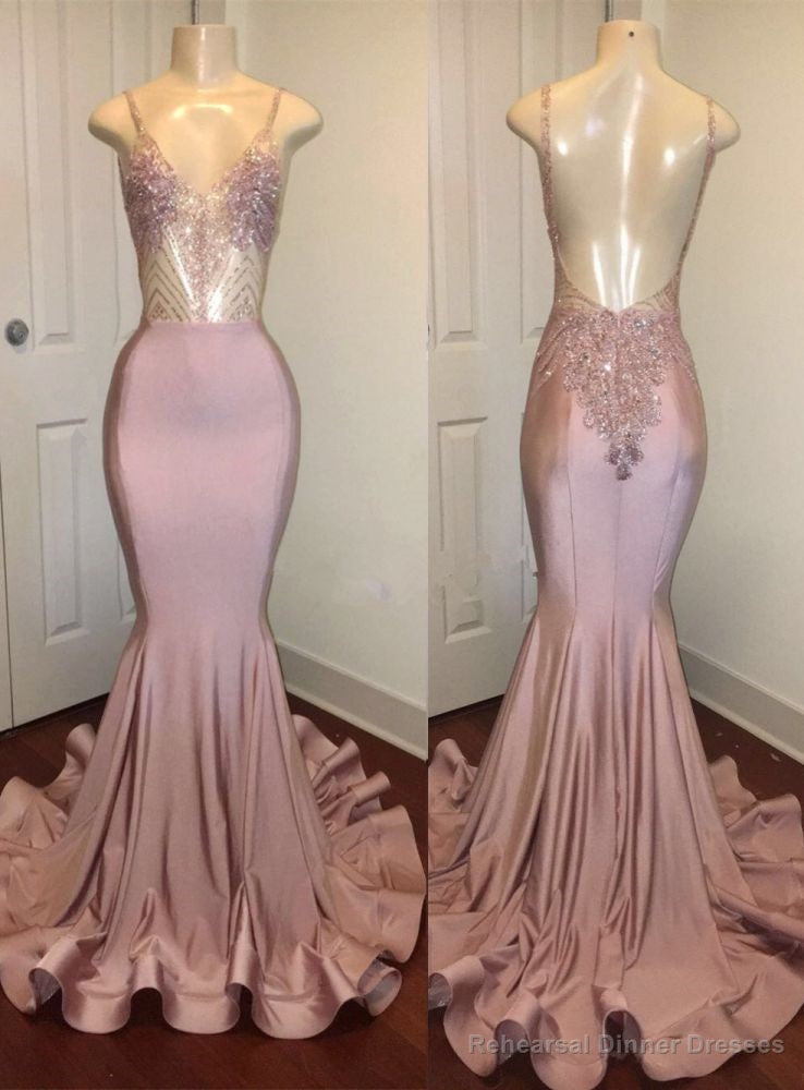 Trendy Pink Beads Spaghetti Strap Prom Party Gowns| Mermaid Prom Party Gowns Secondary image