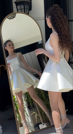 Simple Sequare Neck White Short Classy Prom Dress,Elegant Homecoming Dress