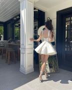 Simple Sequare Neck White Short Classy Prom Dress,Elegant Homecoming Dress