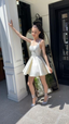 Simple Sequare Neck White Short Classy Prom Dress,Elegant Homecoming Dress