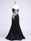 Trendy Scoop Floor Length See Through Back Appliques Party Polyester Formal Black