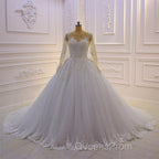 Trendy Sweetheart Long Sleevess Ivory Ball Gown Wedding Dress