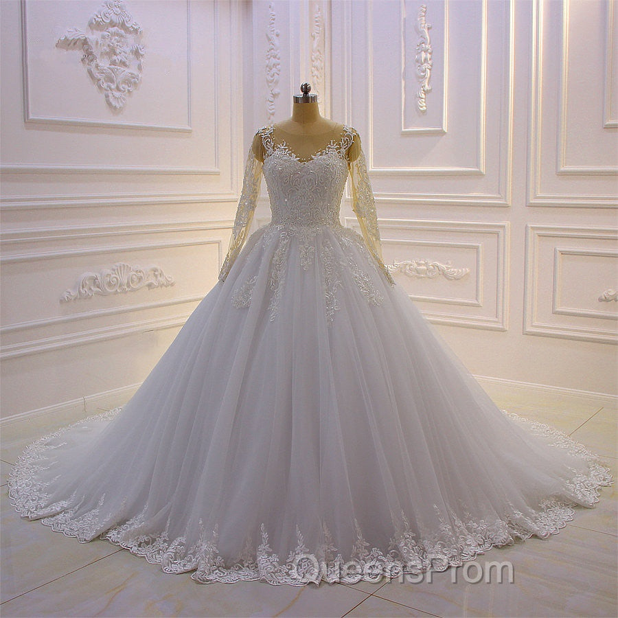 Trendy Sweetheart Long Sleevess Ivory Ball Gown Wedding Dress