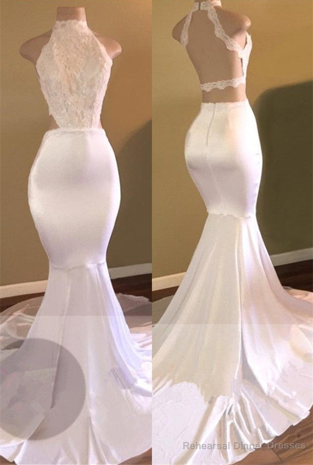 Trendy White Mermaid High-Neck Sleeveless Prom Party Gowns Main image