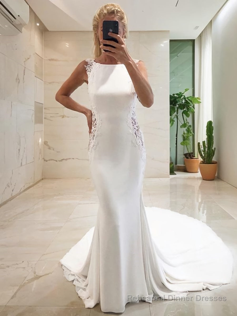 Trumpet/Mermaid Bateau Chapel Train Stretch Crepe Wedding Dresses Main image