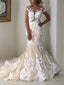 Trumpet/Mermaid Bateau Sweep Train Tulle Wedding Dresses With Appliques Lace