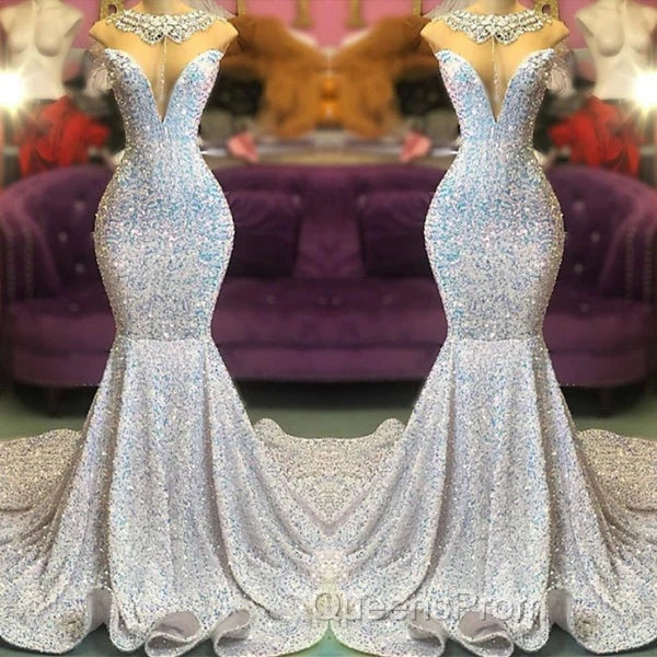 Trumpet Mermaid Beading Sequin White Evening Prom Dress Secondary image