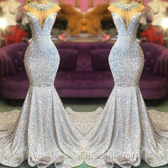 Trumpet Mermaid Beading Sequin White Evening Prom Dress