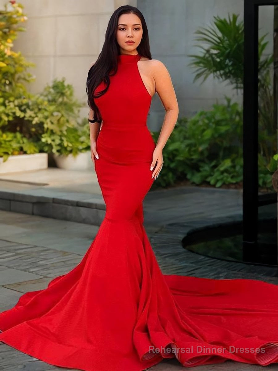 Trumpet/Mermaid Halter Chapel Train Stretch Crepe Prom Dresses Main image