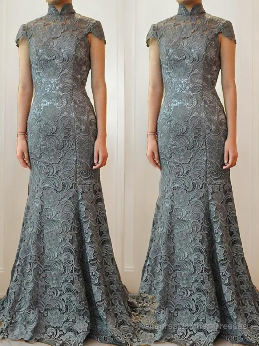 Trumpet/Mermaid High Neck Sweep Train Lace Mother of the Bride Dresses With Ruffles Main image