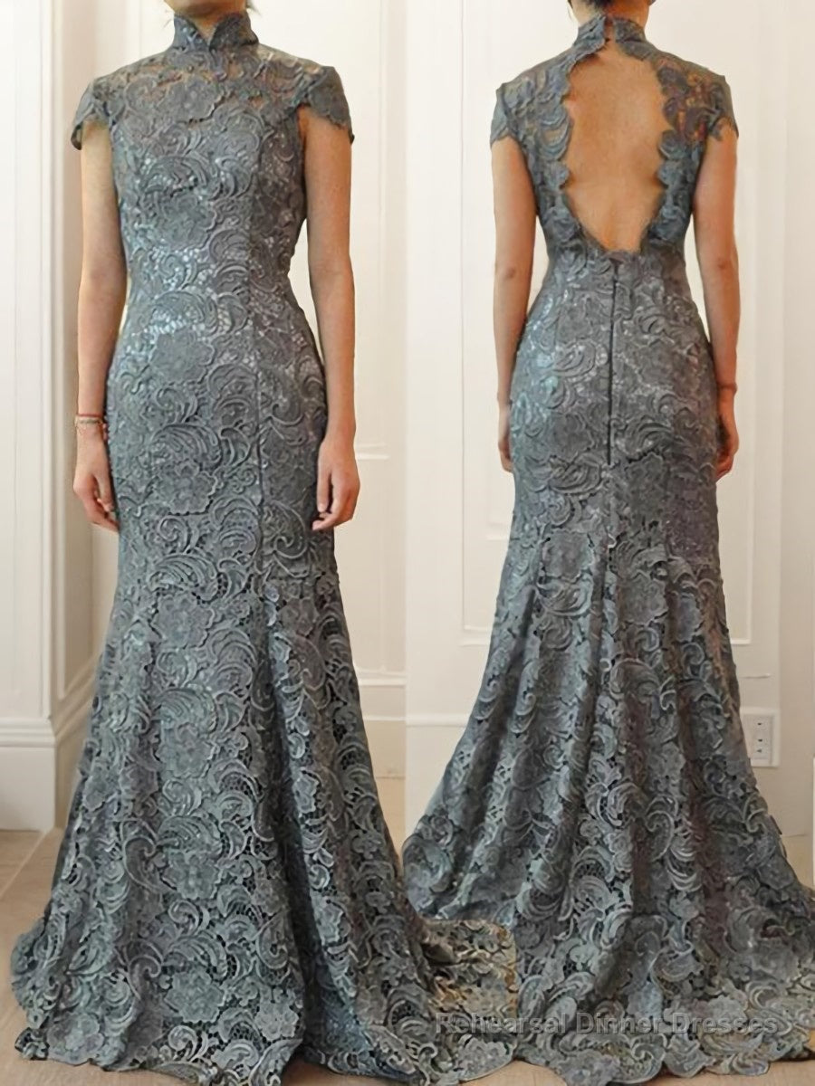 Trumpet/Mermaid High Neck Sweep Train Lace Mother of the Bride Dresses With Ruffles Secondary image