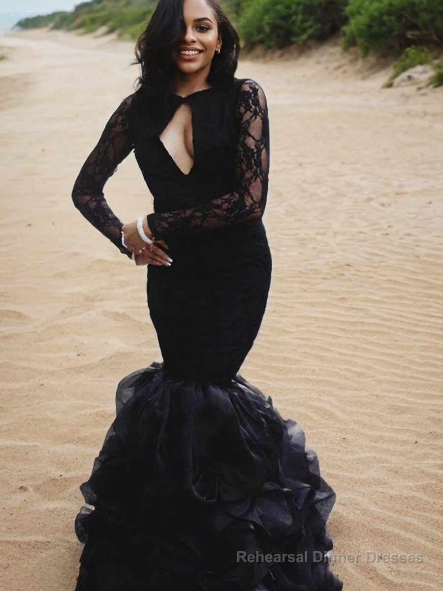 Trumpet/Mermaid Jewel Floor-Length Lace Evening Dresses