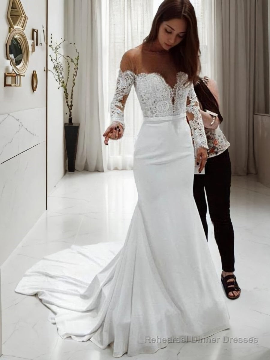 Trumpet/Mermaid Off-the-Shoulder Court Train Chiffon Wedding Dresses Main image
