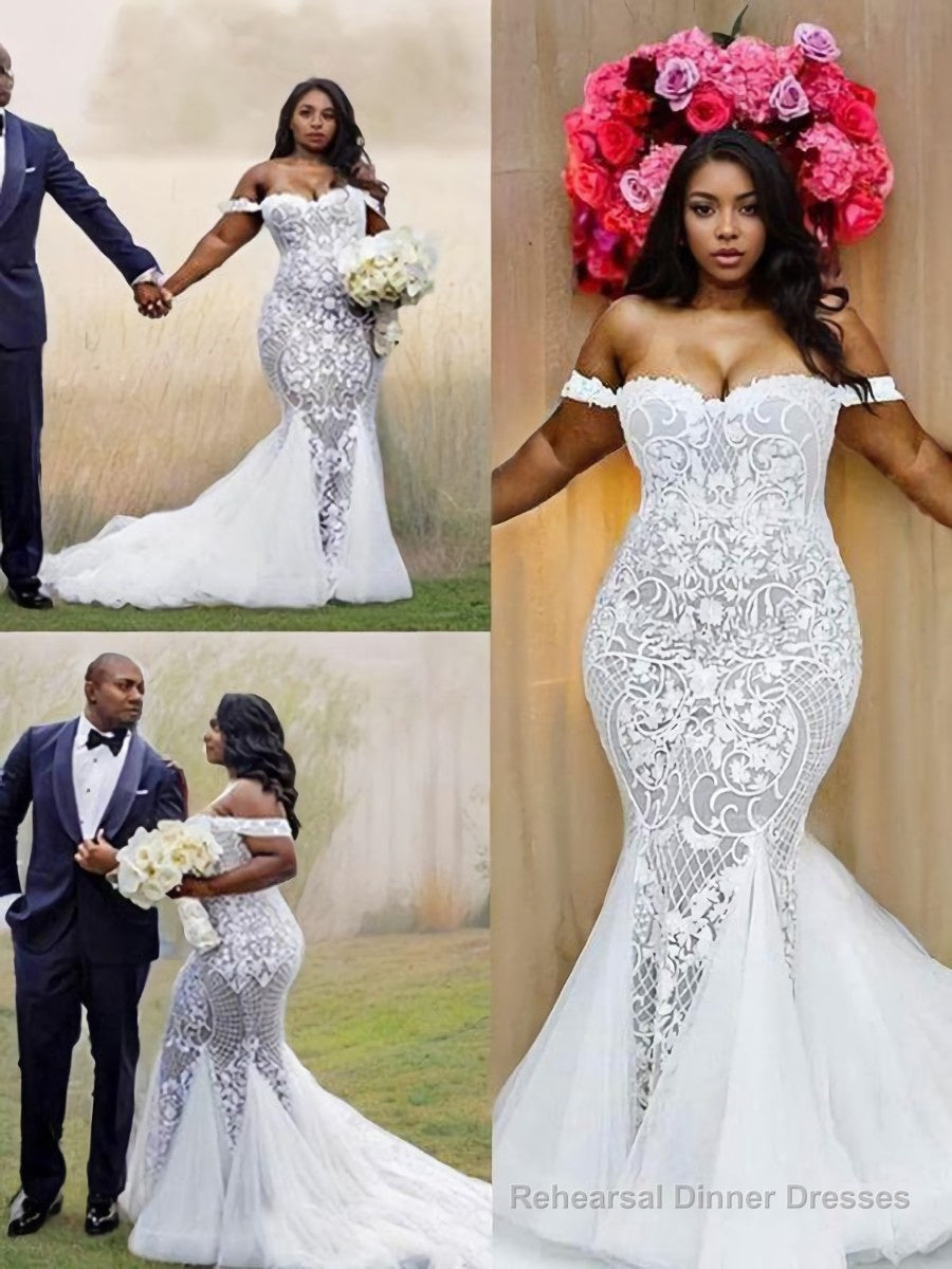 Trumpet/Mermaid Off-the-Shoulder Court Train Tulle Wedding Dresses Main image
