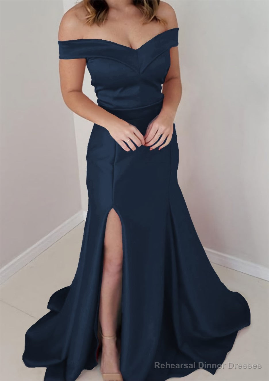 Trumpet/Mermaid Off-the-Shoulder Sleeveless Satin Long/Floor-Length Prom Dresses Secondary image