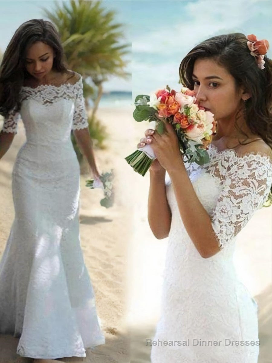Trumpet/Mermaid Off-the-Shoulder Sweep Train Lace Wedding Dresses Main image