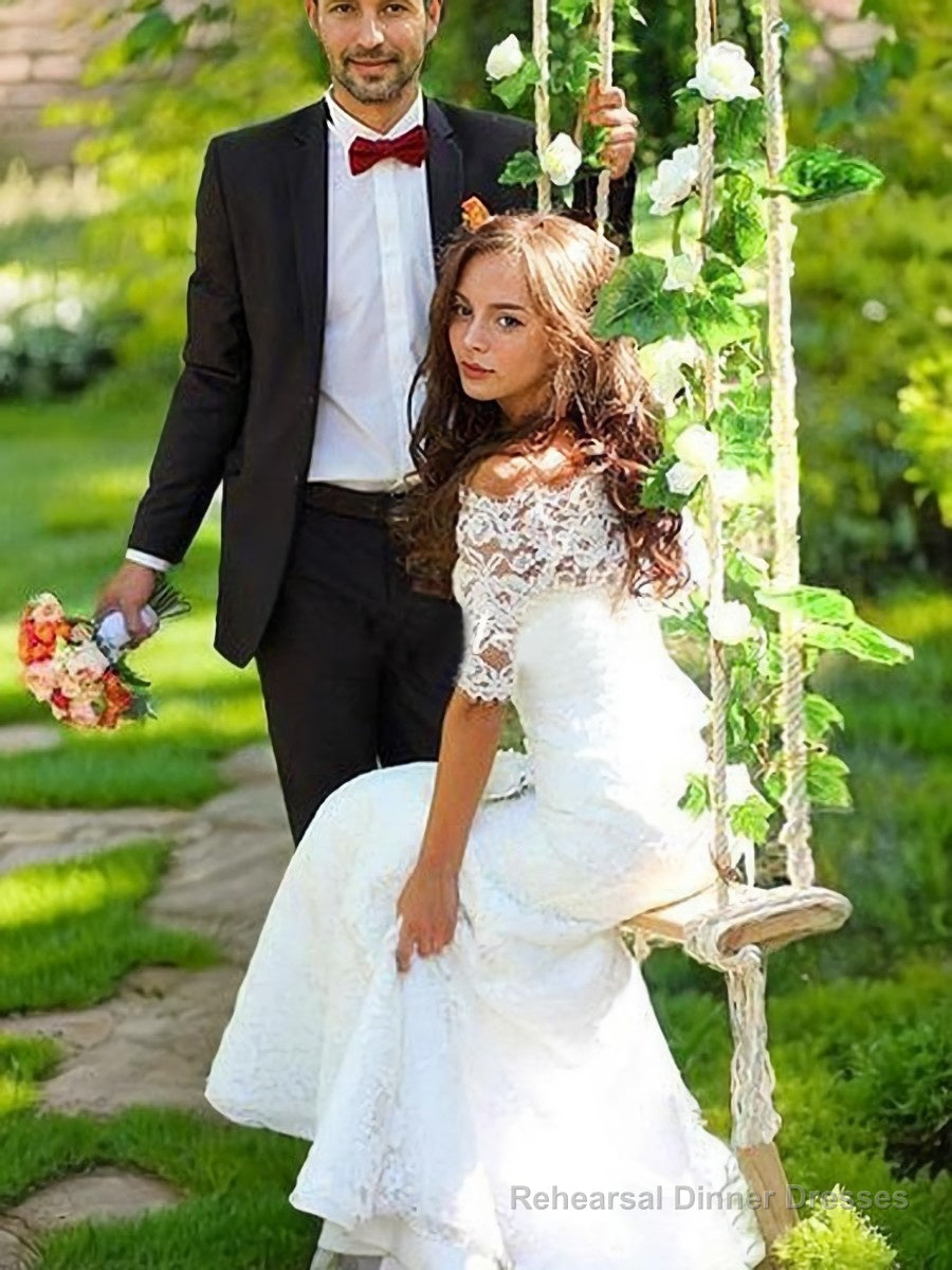 Trumpet/Mermaid Off-the-Shoulder Sweep Train Lace Wedding Dresses Secondary image