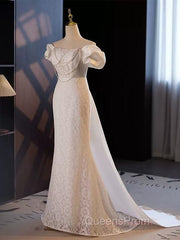 Trumpet Mermaid Puffy Sleeves Wedding Dress With Detachable Train