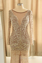 Trumpet Mermaid Scoop Champagne Tulle Beading Luxury Evening Prom Dress