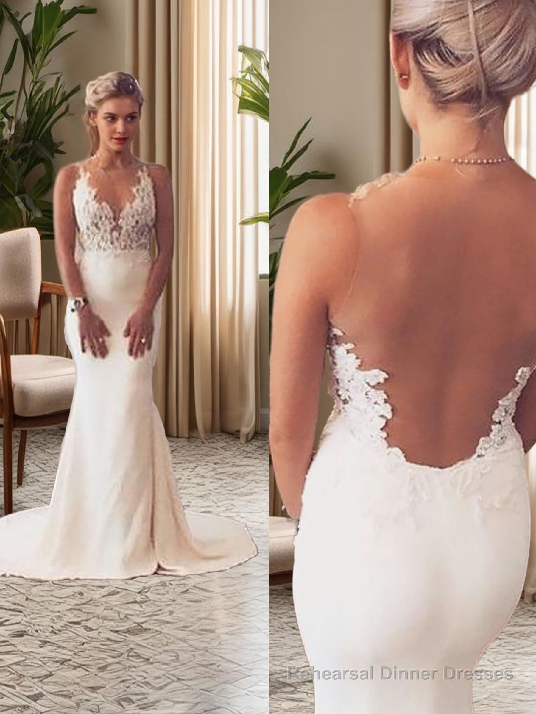 Trumpet/Mermaid Scoop Court Train Stretch Crepe Wedding Dresses With Leg Slit Main image