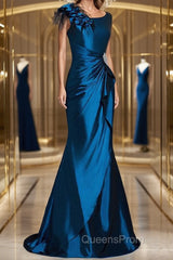 Trumpet/Mermaid Scoop Sweep Train Elastic Woven Satin Mother of the Bride Dress With Ruffles