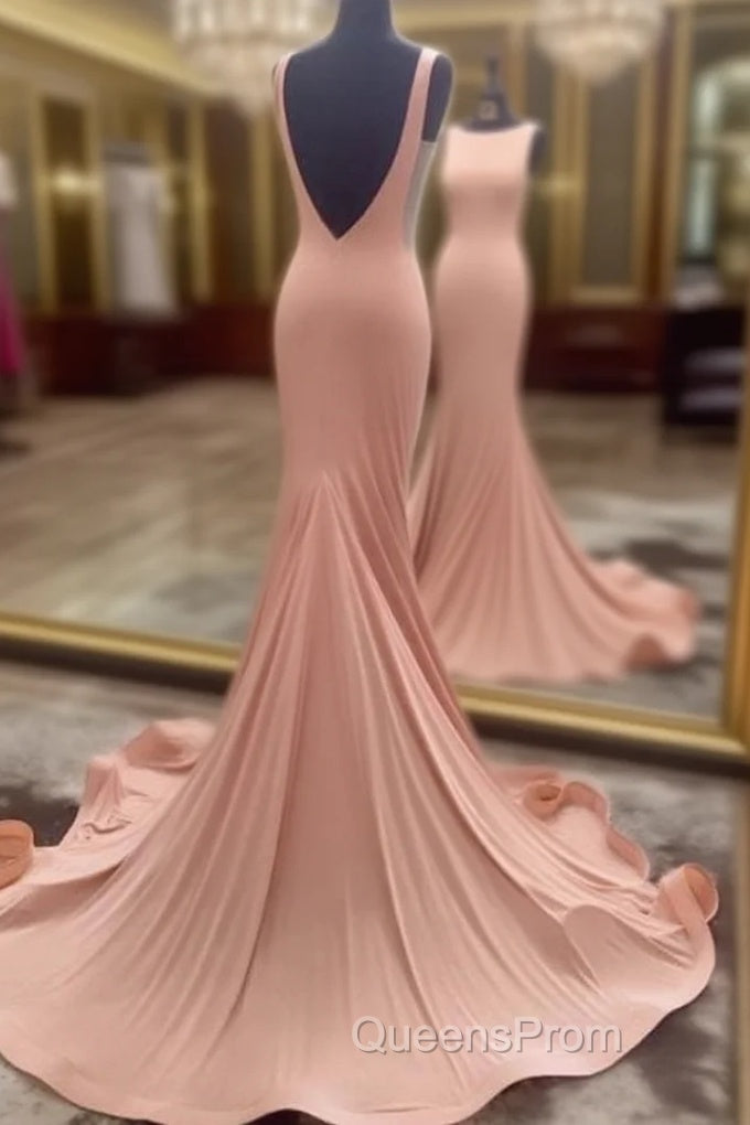 Trumpet/Mermaid Sleeveless Bateau Zipper Court Train Elastic Satin Evening Prom Dress With Pleated