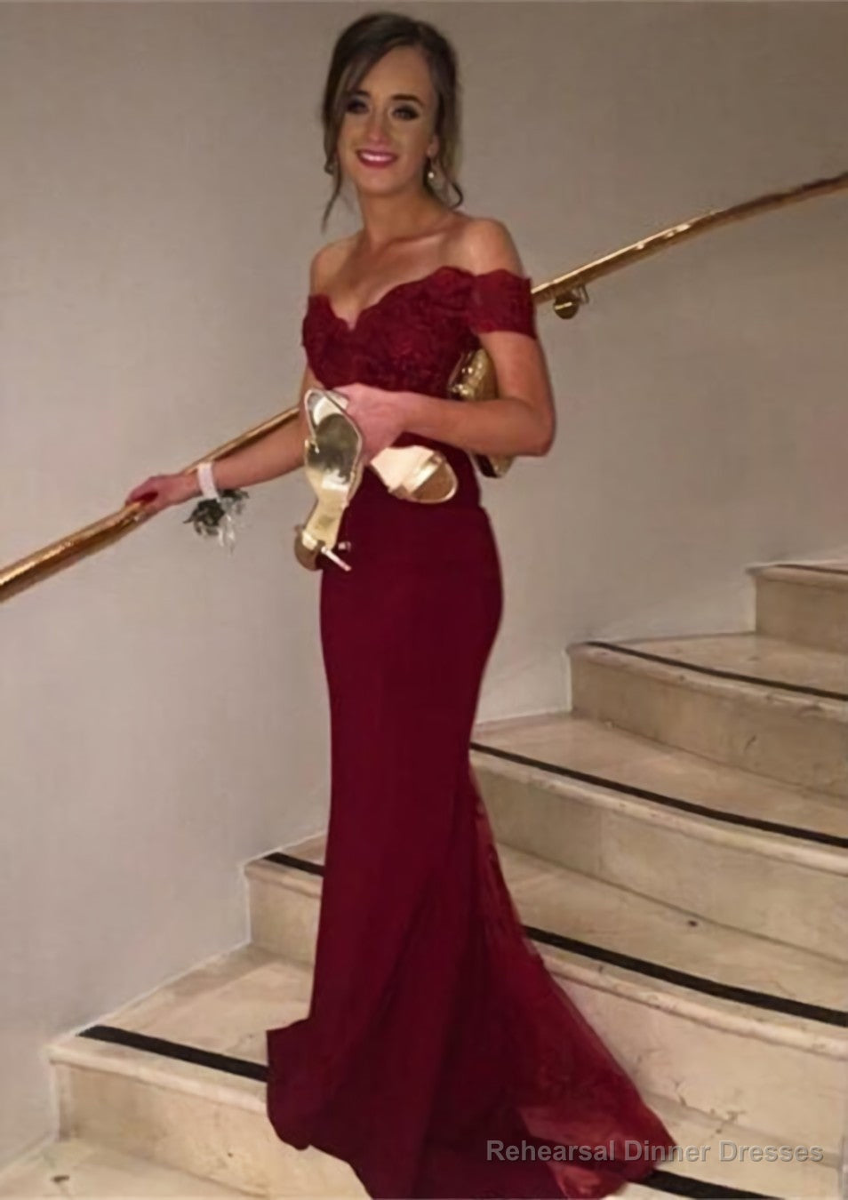 Trumpet/Mermaid Sleeveless Off-the-Shoulder Sweep Train Lace Prom Dresses With Appliqued Beaded Sequins Main image