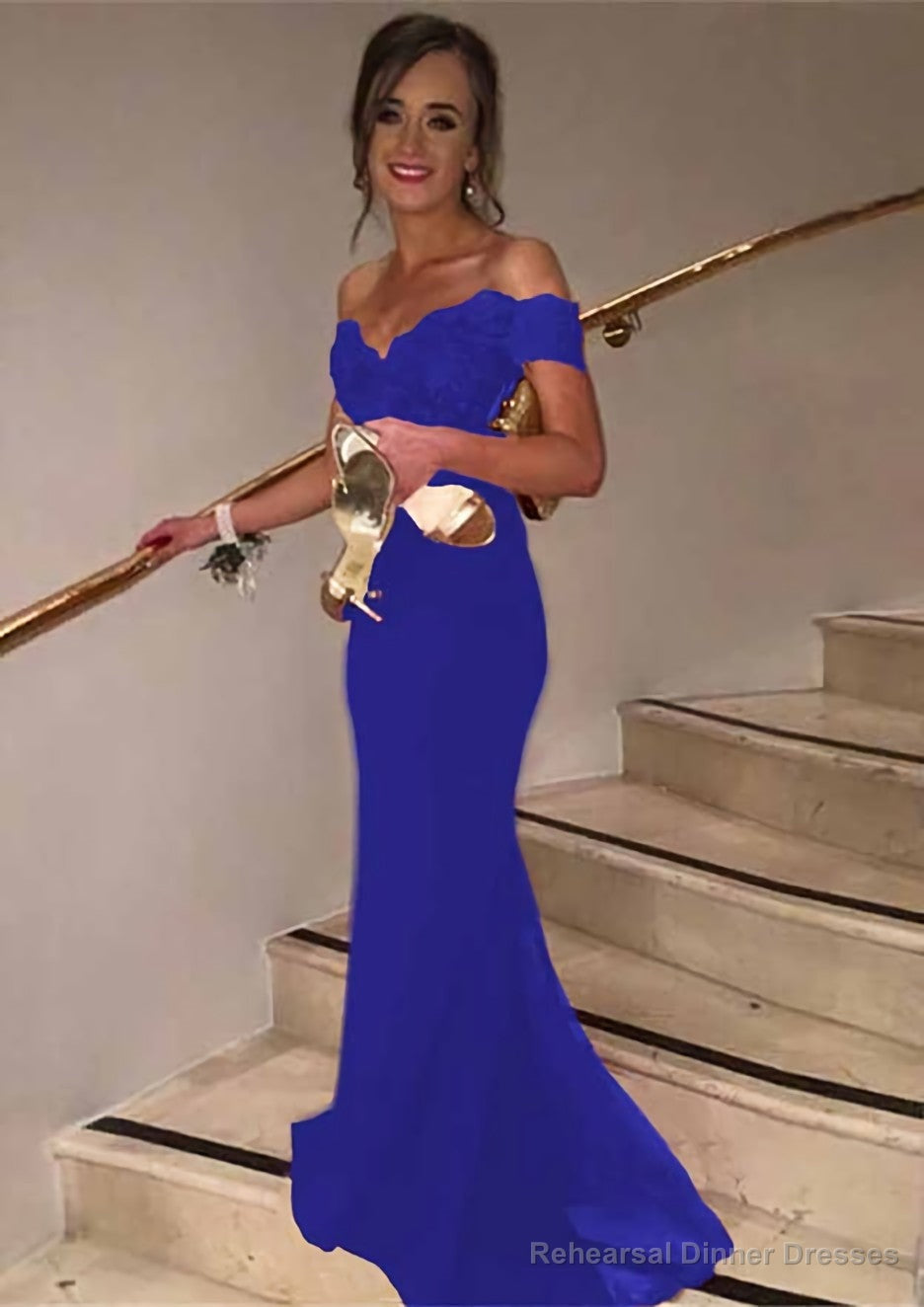 Trumpet/Mermaid Sleeveless Off-the-Shoulder Sweep Train Lace Prom Dresses With Appliqued Beaded Sequins