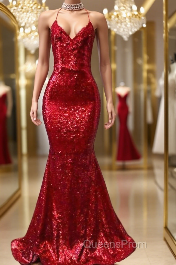 Trumpet/Mermaid Spaghetti Straps Sweep Train Sequins Evening Prom Dress Main image