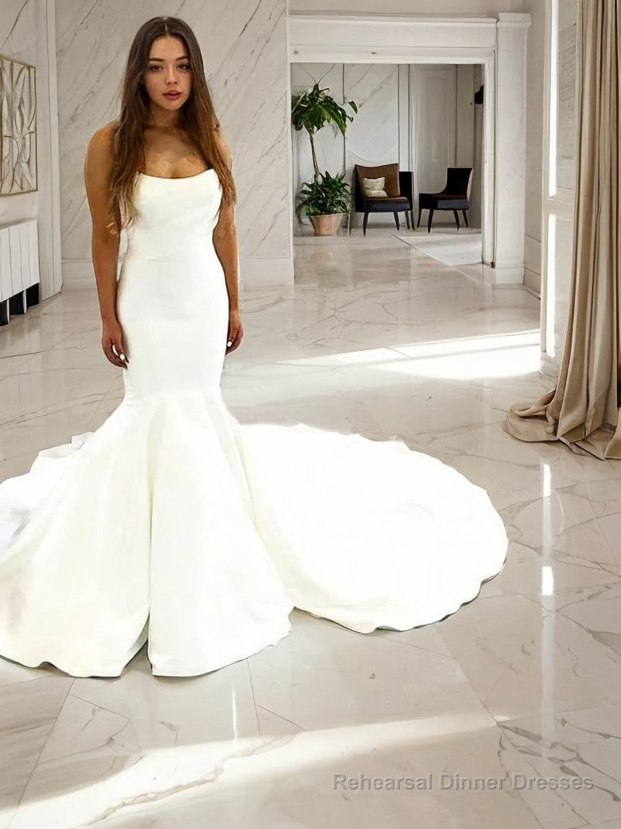 Trumpet/Mermaid Strapless Court Train Satin Wedding Dresses Secondary image