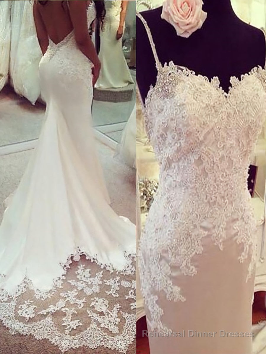 Trumpet/Mermaid Straps Court Train Silk like Satin Wedding Dresses Main image