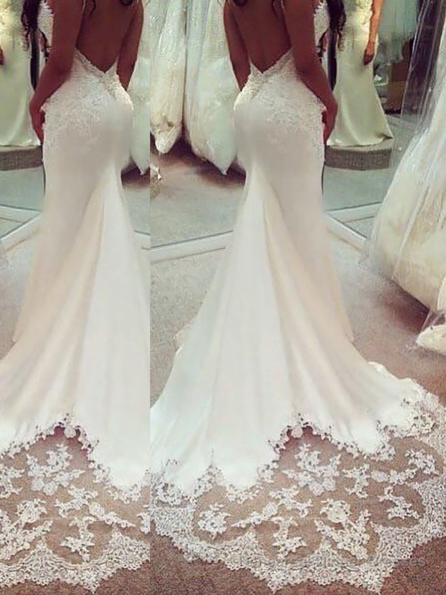 Trumpet/Mermaid Straps Court Train Silk like Satin Wedding Dresses Secondary image