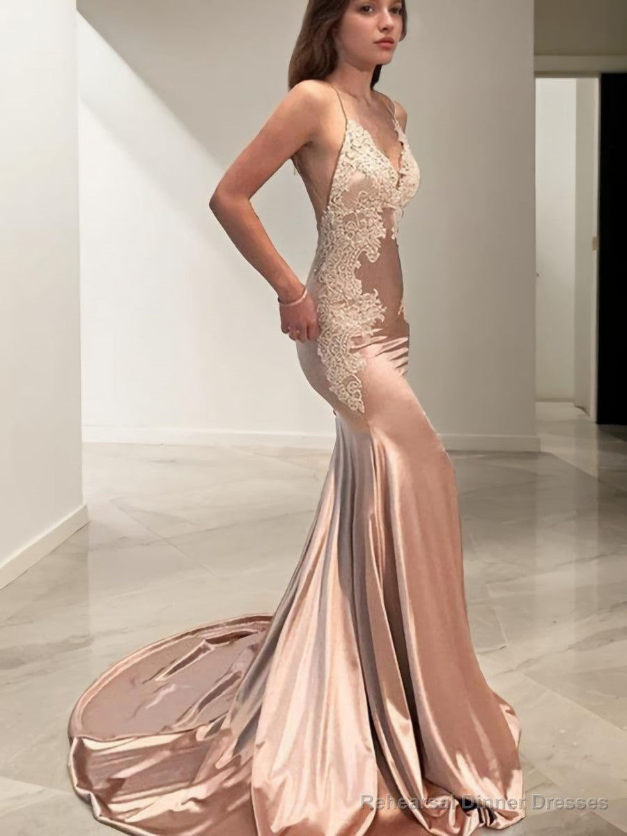 Trumpet/Mermaid Straps Sweep Train Silk like Satin Prom Dresses Main image
