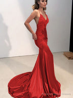 Trumpet/Mermaid Straps Sweep Train Silk like Satin Prom Dresses