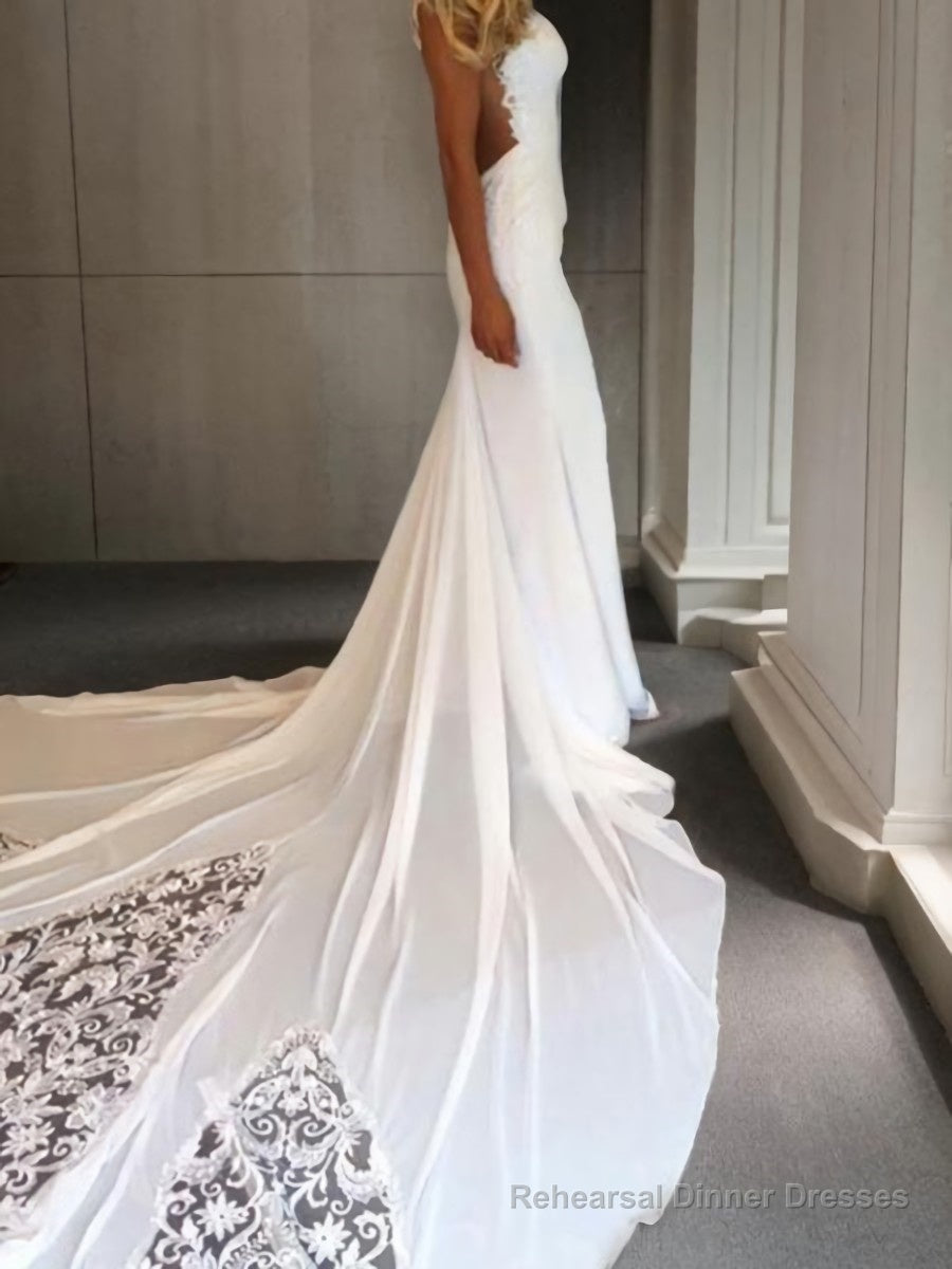 Trumpet/Mermaid Sweetheart Cathedral Train Lace Wedding Dresses With Appliques Lace Main image