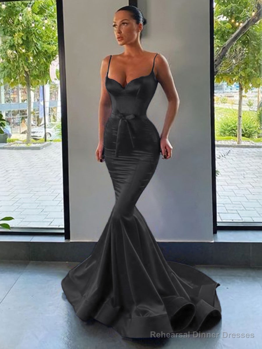 Trumpet/Mermaid Sweetheart Sweep Train Silk like Satin Prom Dresses With Belt/Sash Secondary image