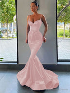 Trumpet/Mermaid Sweetheart Sweep Train Silk like Satin Prom Dresses With Belt/Sash