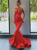 Trumpet/Mermaid Sweetheart Sweep Train Silk like Satin Prom Dresses With Belt/Sash