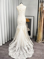 Trumpet/Mermaid Tulle Applique Scoop Sleeveless Sweep/Brush Train Wedding Dress