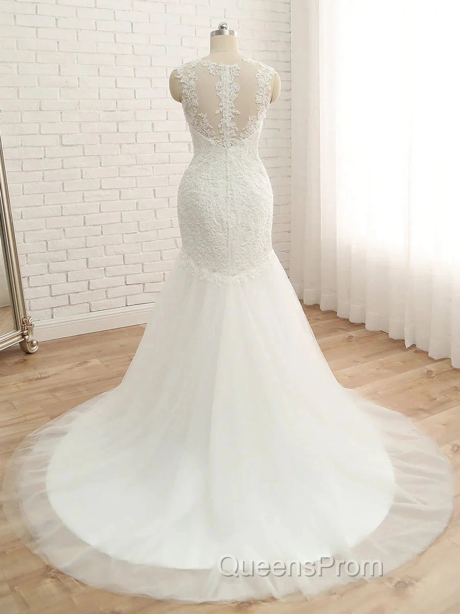 Trumpet/Mermaid V-Neck Sleeveless Applique With Sequin Tulle Court Train Wedding Dress Secondary image