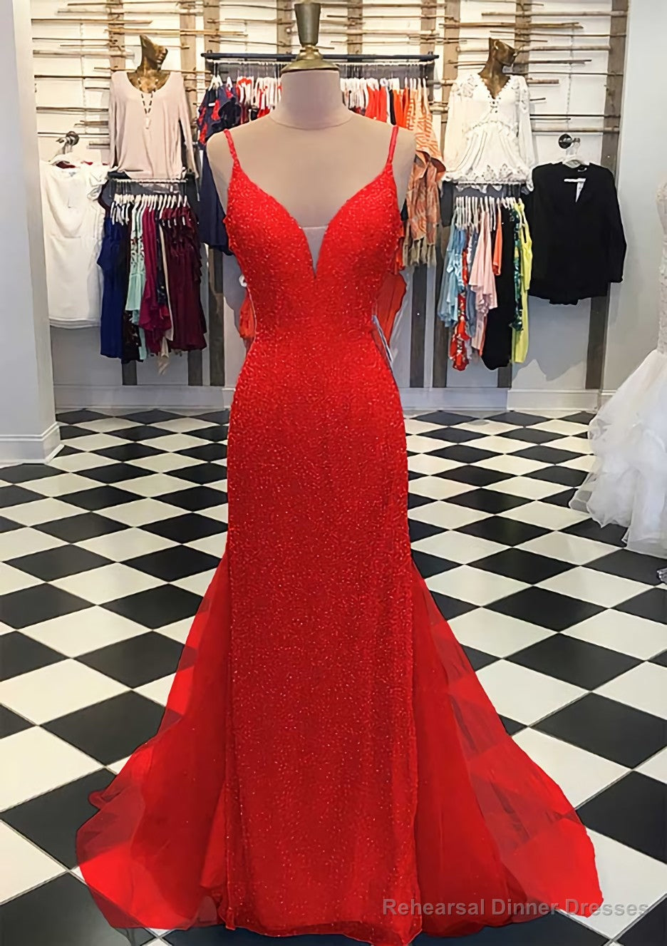Trumpet/Mermaid V Neck Sleeveless Court Train Lace Tulle Prom Dresses