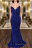Trumpet/Mermaid V Neck Sleeveless Sweep Train Velvet Sequins Evening Prom Dress