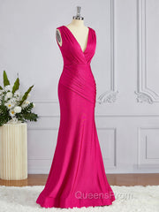 Trumpet/Mermaid V-neck Sweep Train Jersey Bridesmaid Dress