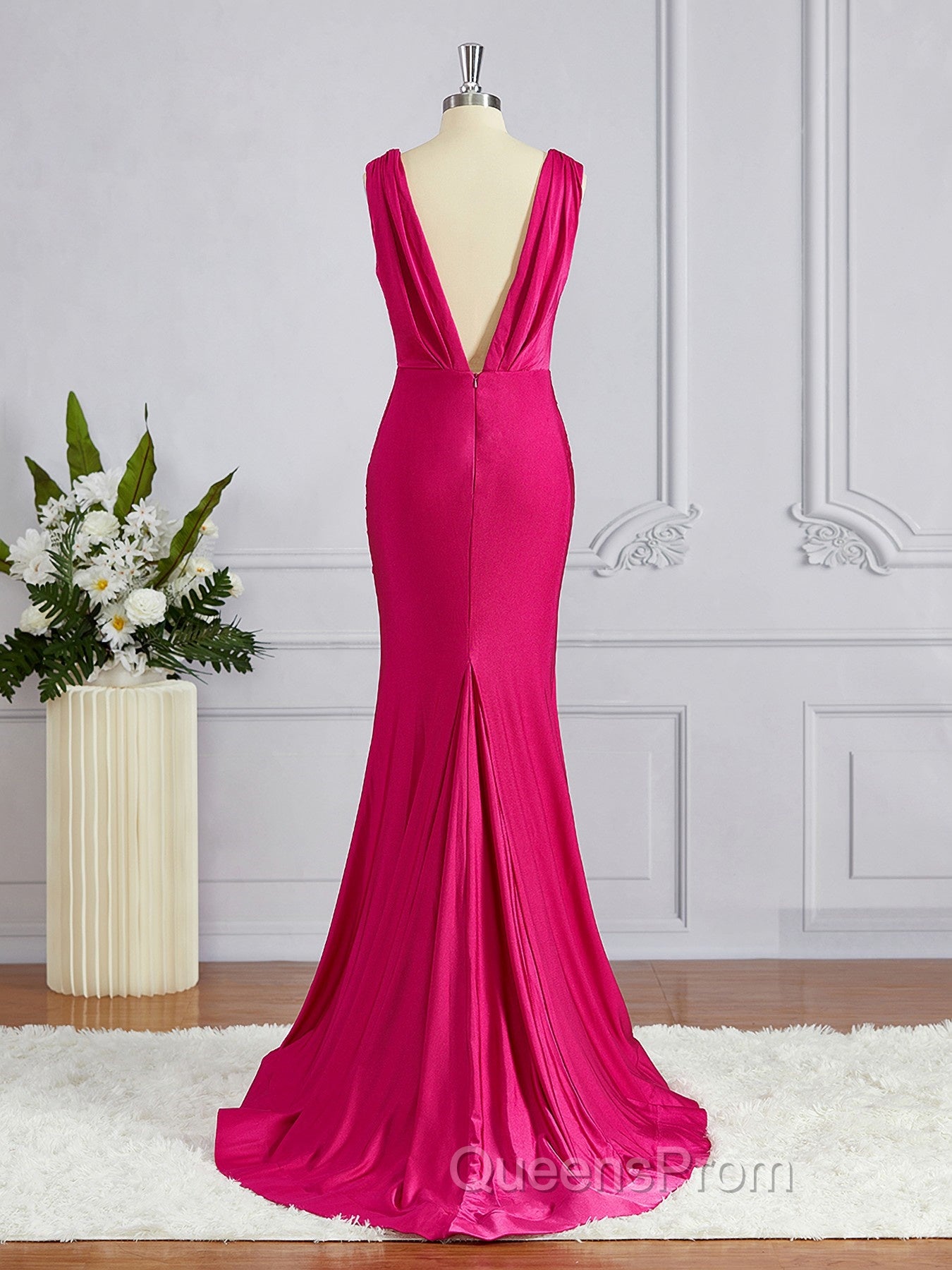 Trumpet/Mermaid V-neck Sweep Train Jersey Bridesmaid Dress