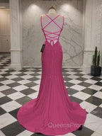 Trumpet/Mermaid V-neck Sweep Train Jersey Evening Prom Dress